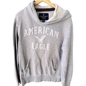 American Eagle Hoodie Mens Medium Gray Logo Pullover Casual Sweatshirt